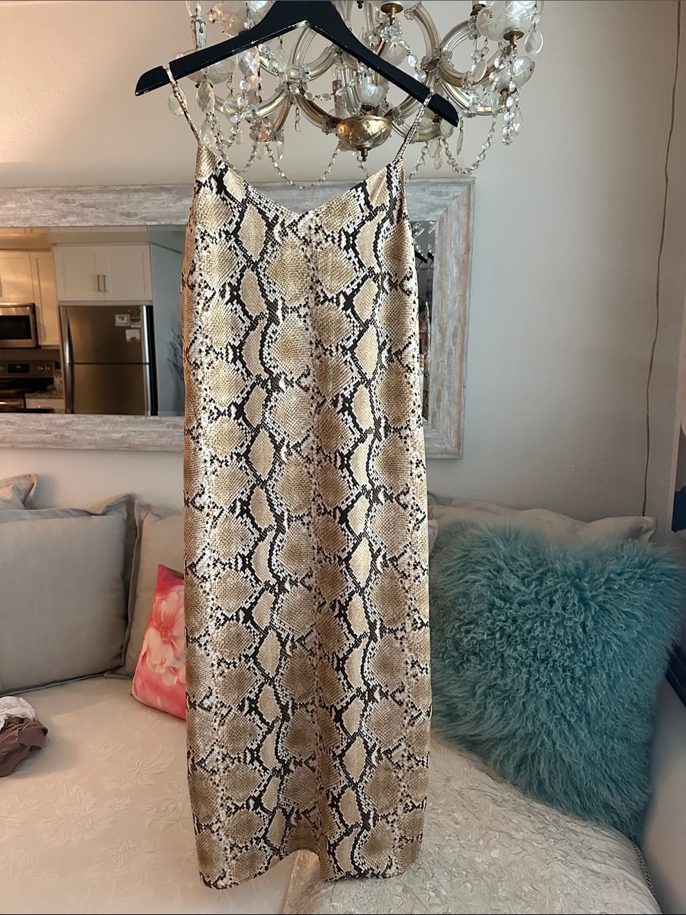H&M Beige Snake Print Maxi Dress